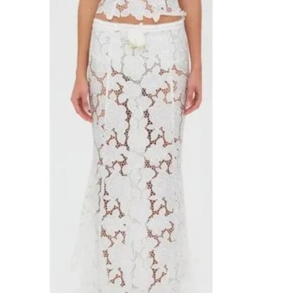NEW FOR LOVE AND LEMONS CLAUDIA WHITE LACE MAXI SKIRT WITH ROSETTE SIZE S - Picture 1 of 7